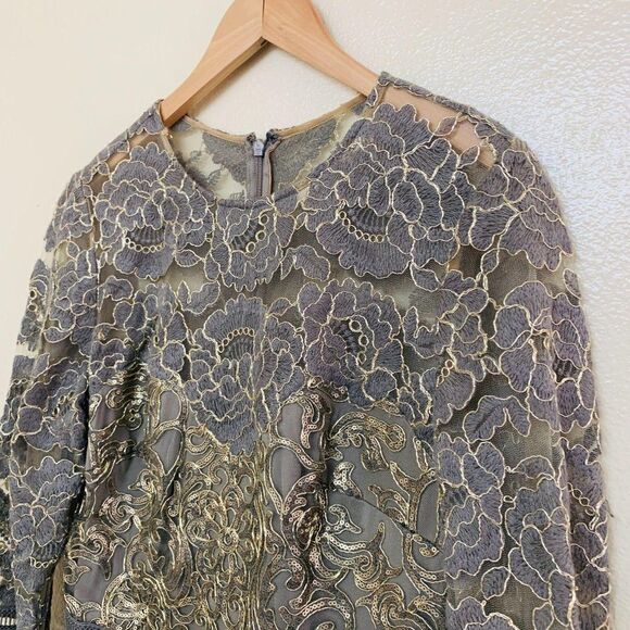 $408 Tadashi Shoji Bell-Sleeve Lace Sequin Cocktail Sheath Dress - Picture 4 of 11